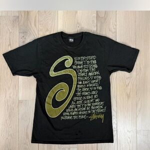 Stussy Black Tee with Gold Graphic